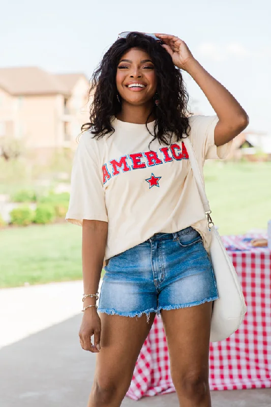 America Star Chenille Ivory Graphic Tee FINAL SALE