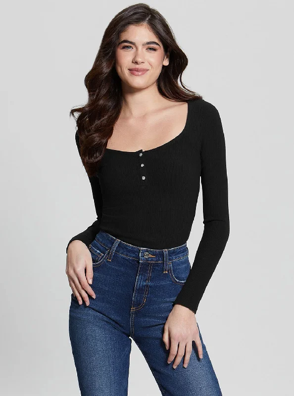 Eco Black Karlee Long Sleeve Henley T-Shirt