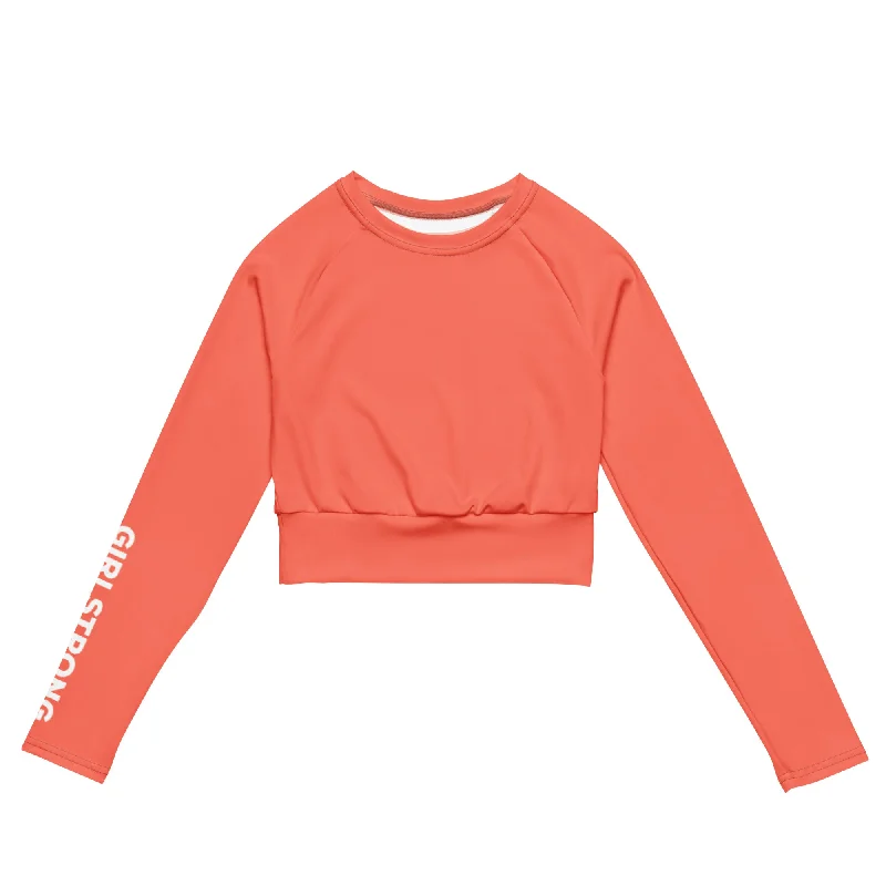 THE ESSENTIAL, SOFT AND STRETCHY, LONG SLEEVE FITTED CROP TOP BRIGHT ORANGE