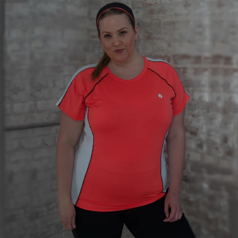 Short Sleeve Reflective Women's Piper Tee in Coral Glo/White