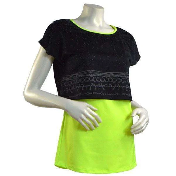 FINAL SALE: Women's Two Layer Bling Tank in Flo Lime/Black