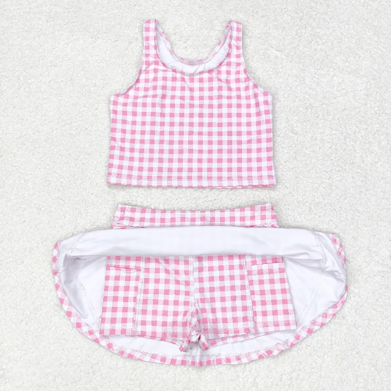 GSD0992 Pink-white plaid sleeveless pantsuit