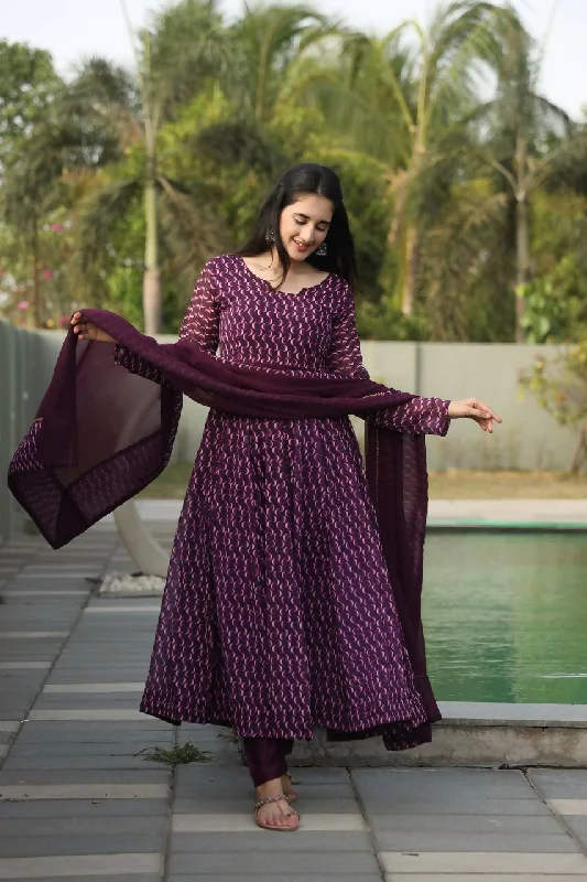 Preksha Creation Indian Anarkali Suit Georgette With Digital Print With Dupatta And Pant - Wine