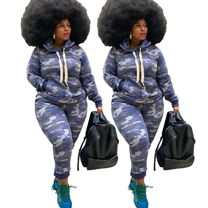 Wholesale oversize Camouflage women hoodies sweat pant suit sweatshirts suits