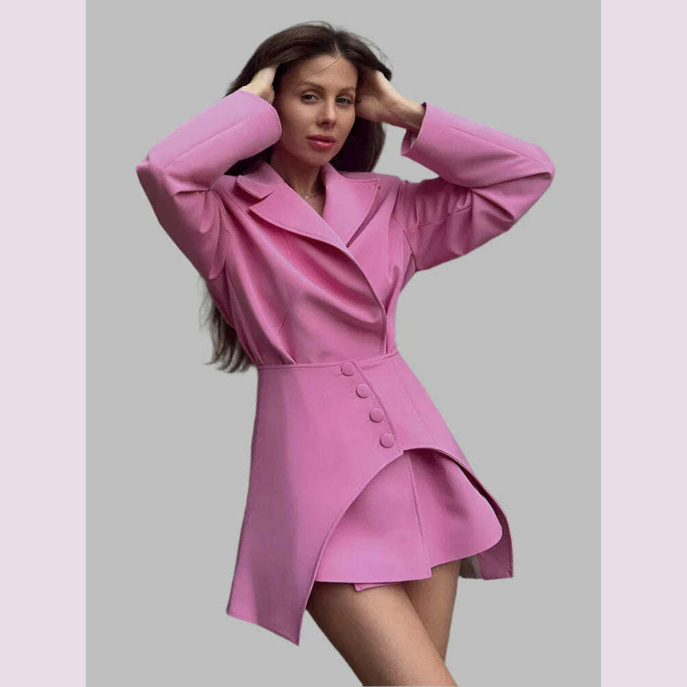 BJTZ 2024 Women's Spring Design Sense French Style Pink West Dress Waist Cover Set Long Sleeve Loose Waist Slim Casual Coat