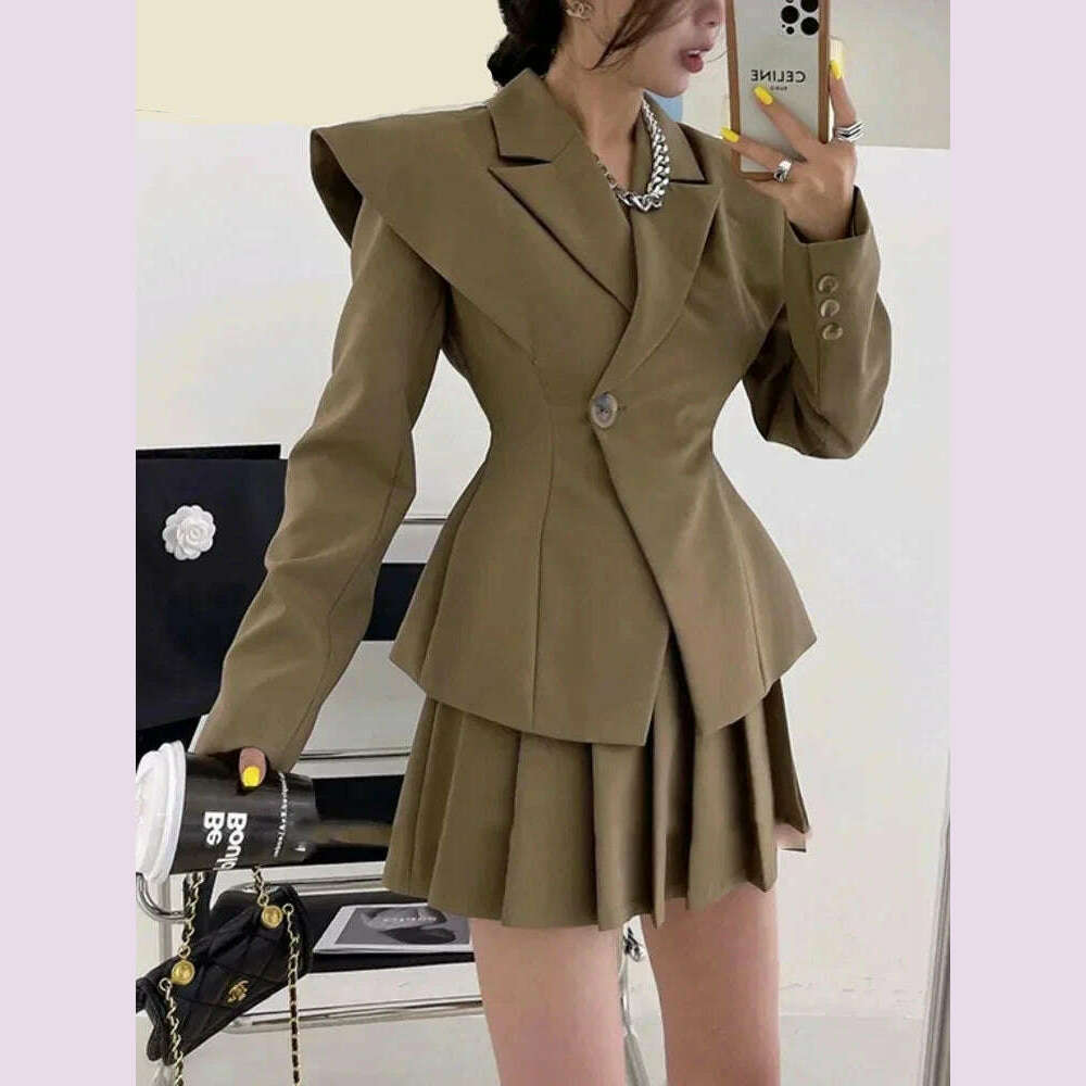 BJTZ Fashion Office Lady Designer Short Blazer Women's Clothing Coat 2024 Spring Autumn New Fashion Pleated Skirt 2 Piece Female