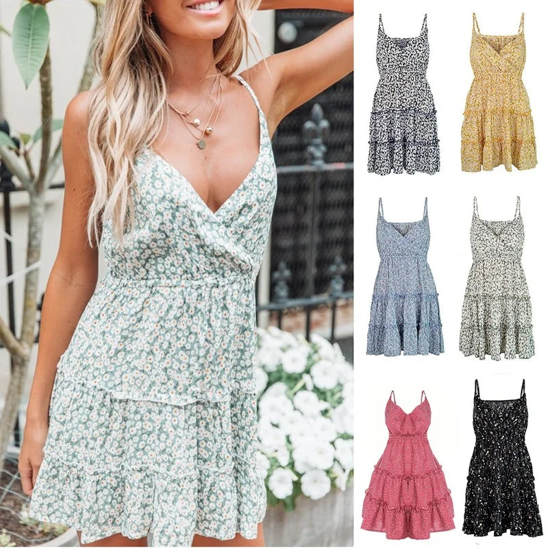 Floral Slip Dress Women Sun Cami Dresses Elegant Basic for Teen Girls Harajuku Summer 2023