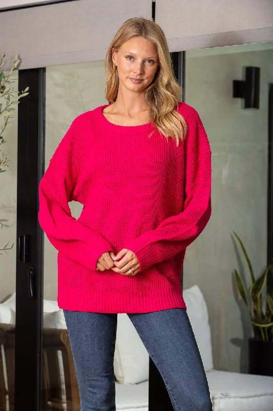 FUCHSIA CABLE KNIT LONG SLEEVES SWEATER SW5005