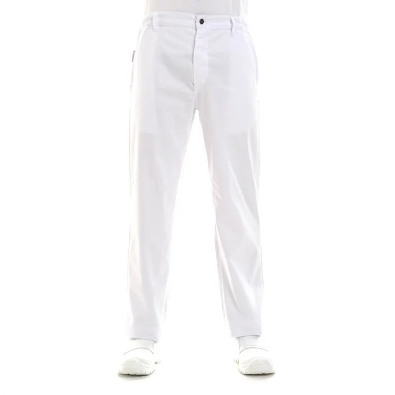 Louis White Kitchen Trousers with Buttons - MANELLI