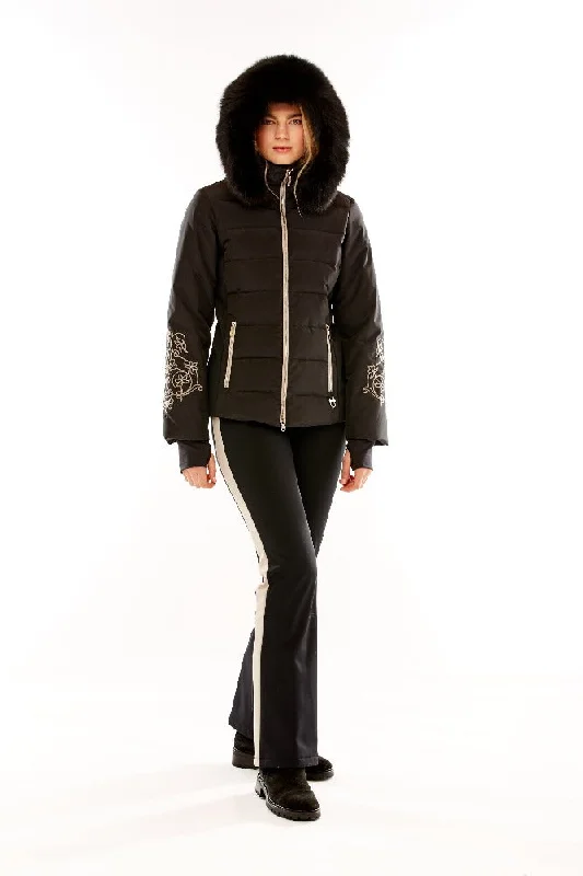 M. Miller Women's Keirsten Black Stretch Paneled down Jacket W/ Black Fox Trim