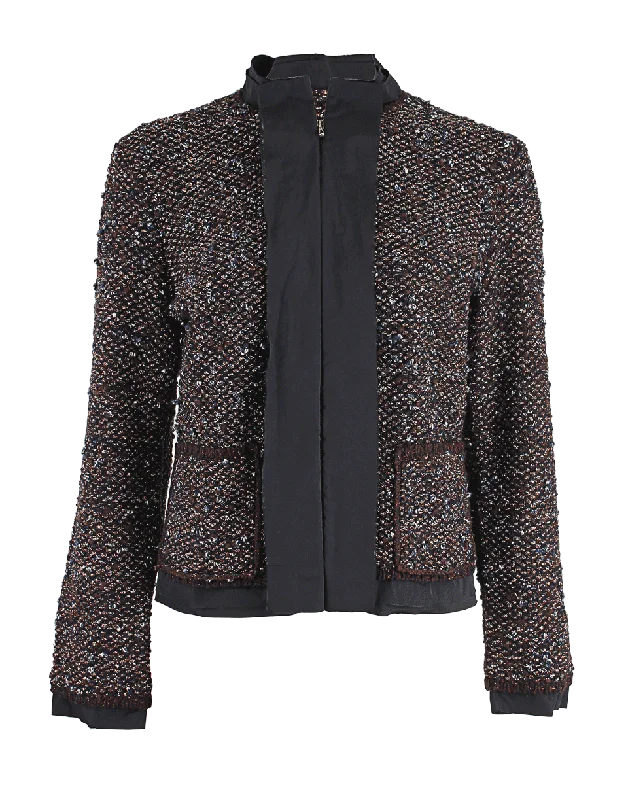 Metallic-Tweed Zippered Jacket