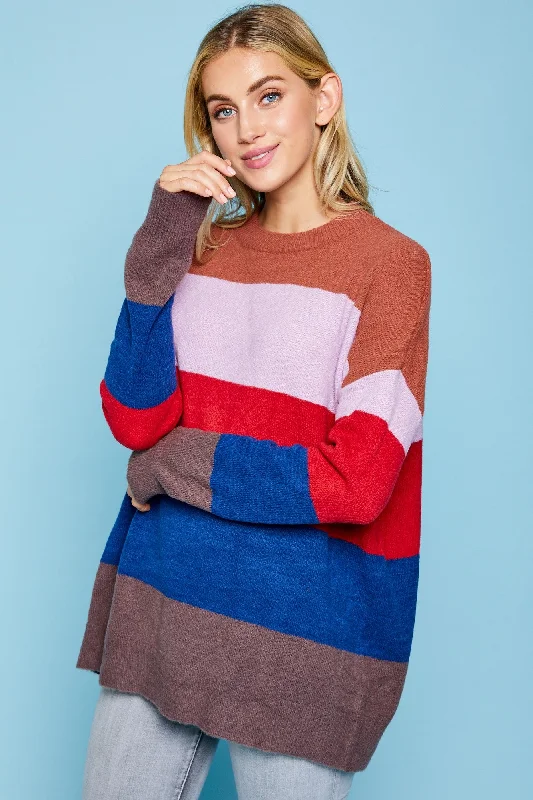 MOCHA COLORBLOCK DROP SHOULDER PULLOVER SWEATER RJS2011