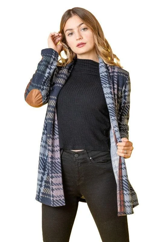 Multi Color Plaid Elbow Patch Cardigan