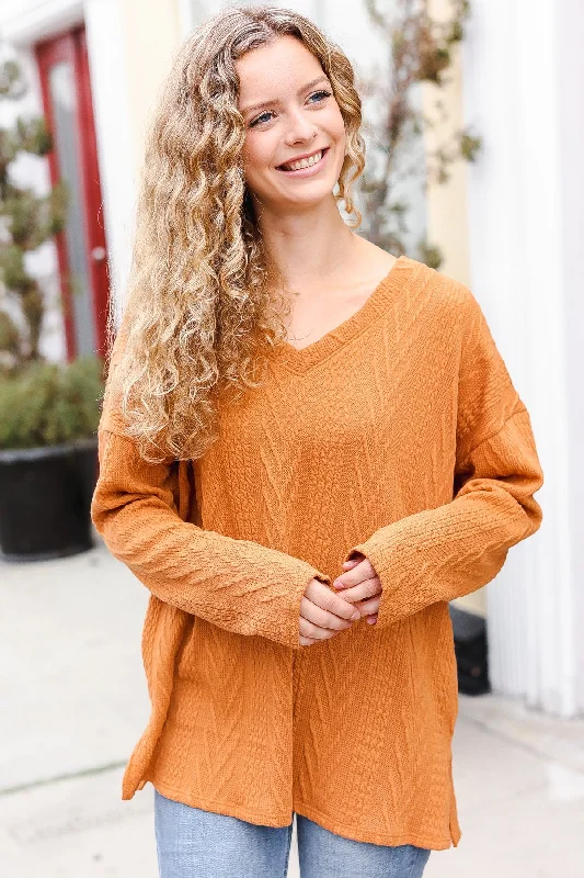 Plus Camel Textured Sweater