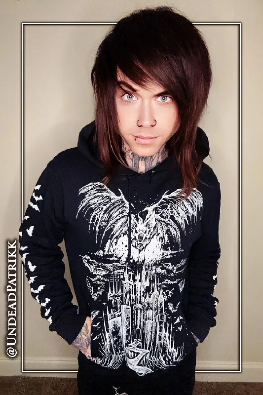 Vampire Castle Hoodie w/ Bat Sleeves [BLACK/WHITE]