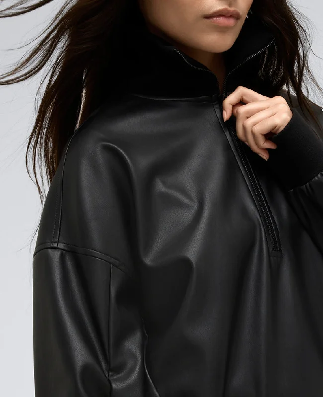 Vegan Leather Half Zip Pullover