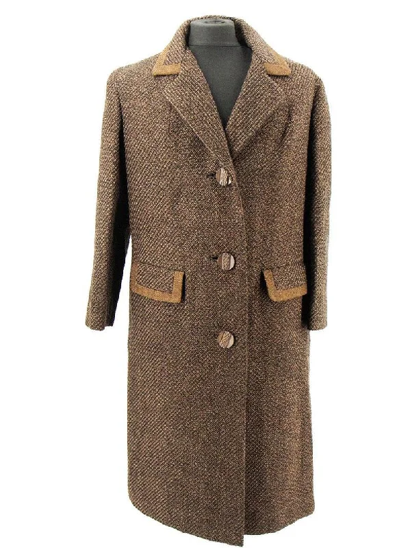 Vintage Black & Tan Striped Weave Wool Overcoat