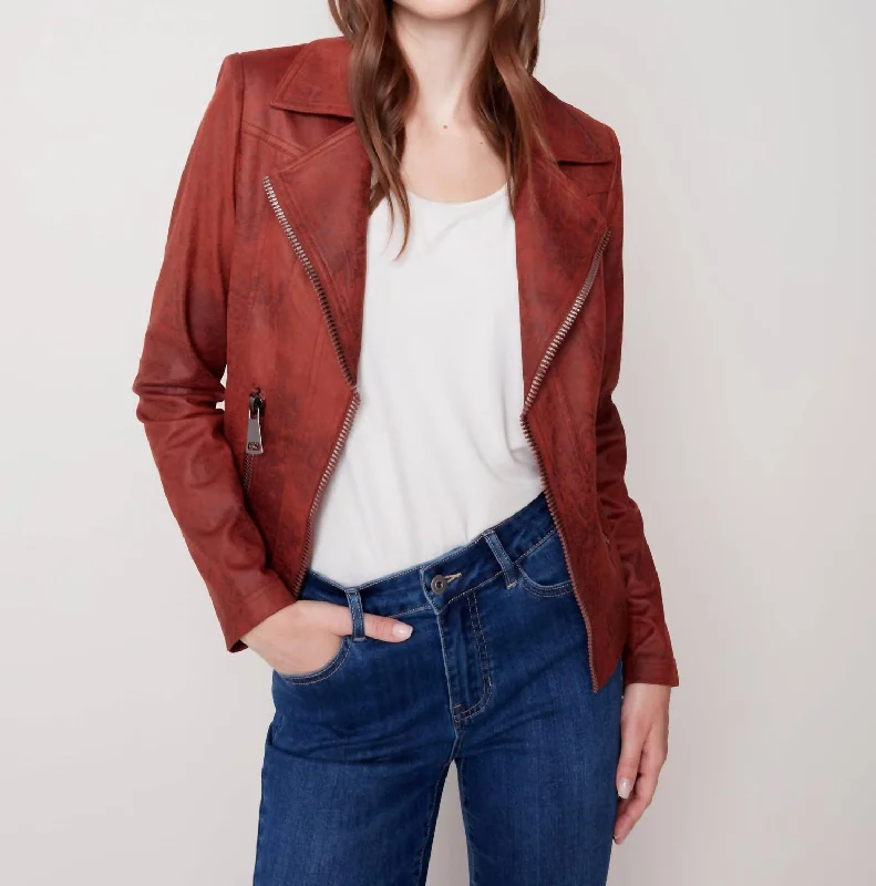 Vintage Faux Leather Jacket In Cinnamon