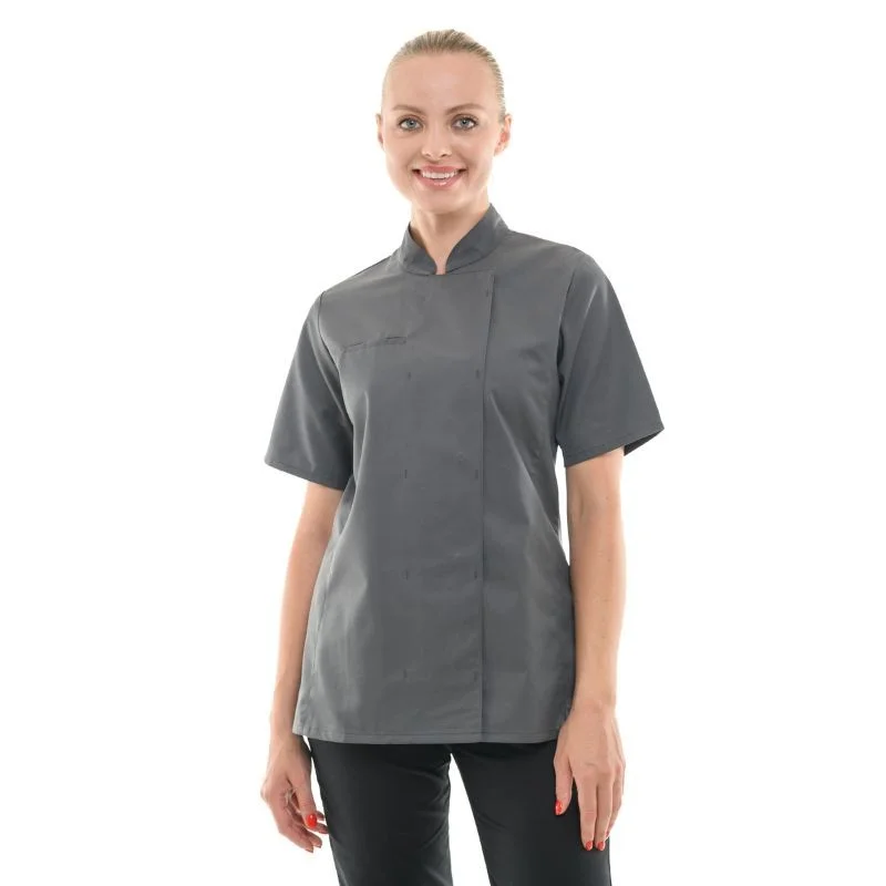 Women's Short Sleeve Gray Kitchen Coat - MANELLI