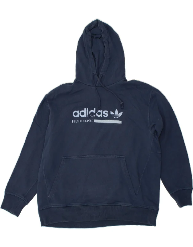 ADIDAS Mens Graphic Hoodie Jumper Large Navy Blue Cotton