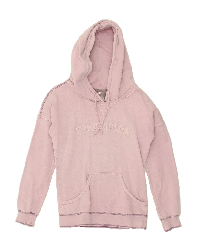 CHAMPION Womens Graphic Hoodie Jumper UK 10 Small Pink Cotton