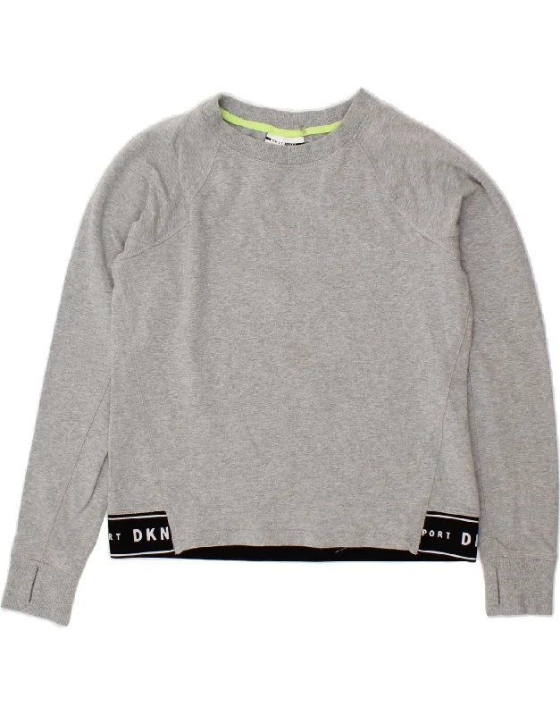 DKNY Womens Oversized Crop Sweatshirt Jumper UK 6 XS Grey Colourblock