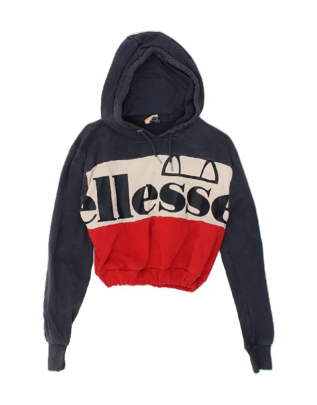 ELLESSE Womens Graphic Crop Hoodie Jumper UK 8 Small Multicoloured