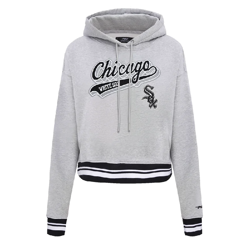 MLB CHICAGO WHITE SOX SCRIPT TAIL WOMEN'S RIB FLC CROPPED PO HOODIE (HEATHER GRAY/BLACK)