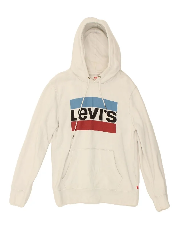 LEVI'S Mens Graphic Hoodie Jumper Small White Cotton