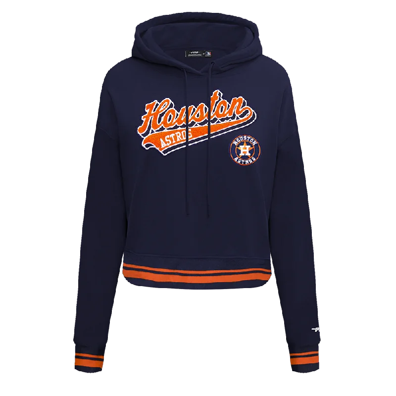 MLB HOUSTON ASTROS SCRIPT TAIL WOMEN'S RIB FLC CROPPED PO HOODIE (MIDNIGHT NAVY/ORANGE/MIDNIGHT NAVY)