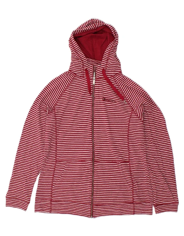 MOUNTAIN WAREHOUSE Womens Zip Hoodie Sweater UK 16 Large Burgundy Striped