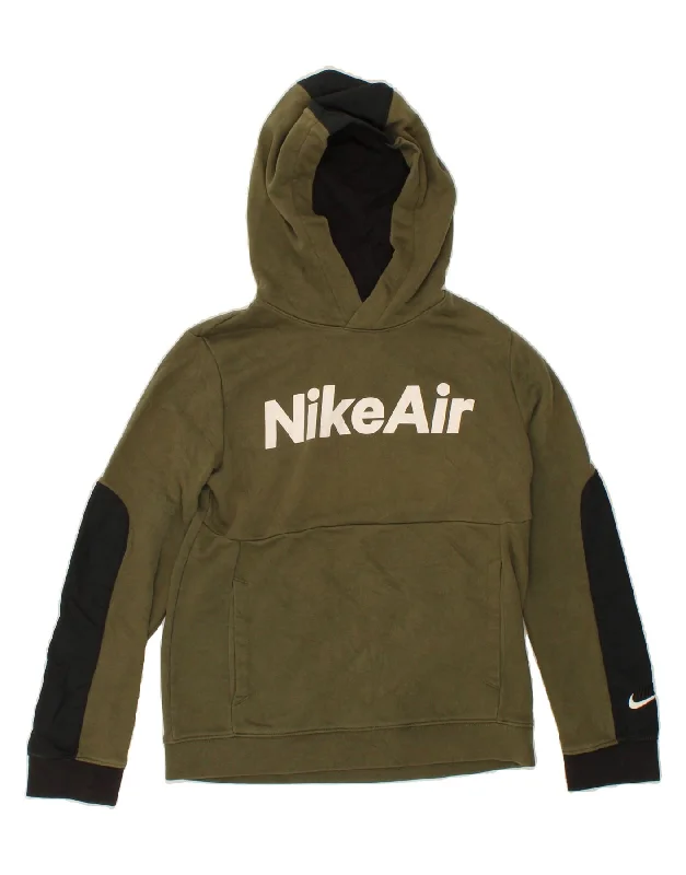 NIKE Boys Standard Fit Graphic Hoodie Jumper 12-13 Years Large Khaki