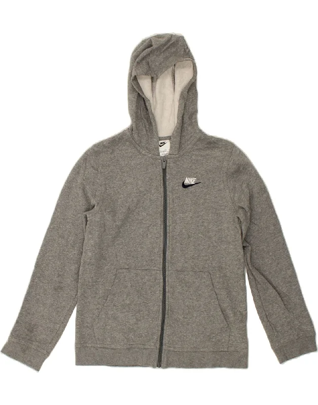 NIKE Boys Zip Hoodie Sweater 12-13 Years Large Grey Cotton