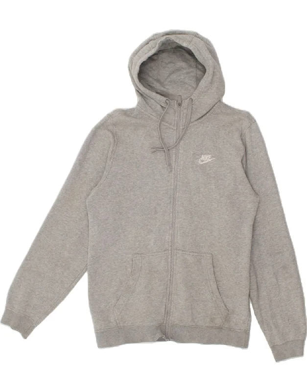 NIKE Mens Zip Hoodie Sweater Small Grey Cotton