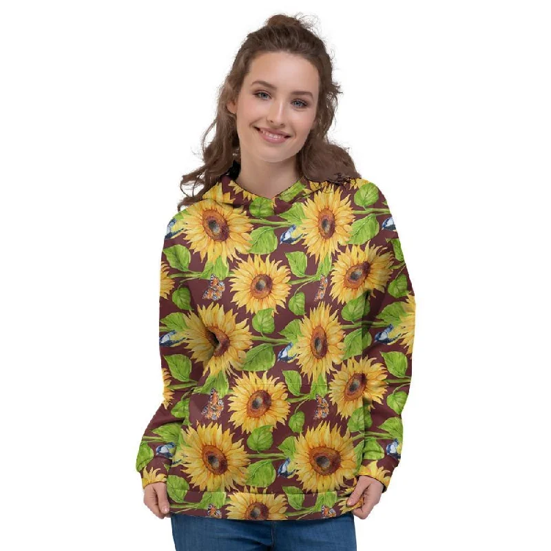 Sunflower With Bird And Butterfly Women's Hoodie