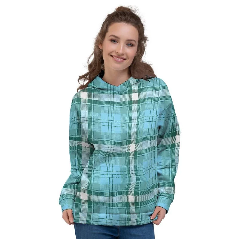 Tartan Aqua Blue Plaid Women's Hoodie