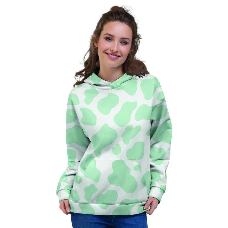 Teal And White Cow Print Women's Hoodie