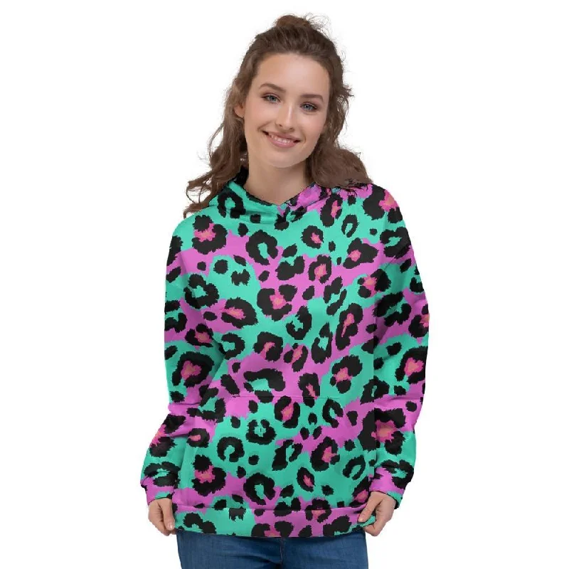 Teal Pink Leopard Women's Hoodie