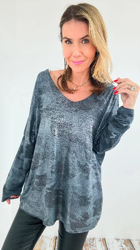 Camo Shimmering  Italian Top - Dark Gray