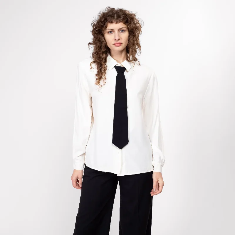 Large 80s White & Black Necktie Blouse