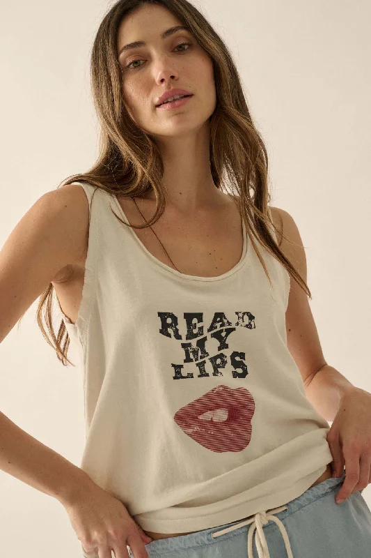 Read My Lips Raw-Edge Graphic Tank Top