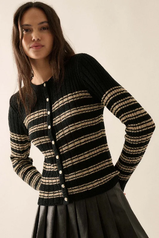 Rule the Day Striped Ribbed Knit Cardigan Sweater