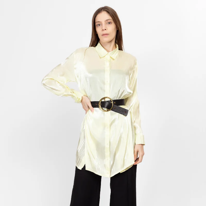 Small Y2K Sheer Chartreuse Longline Panel Blouse