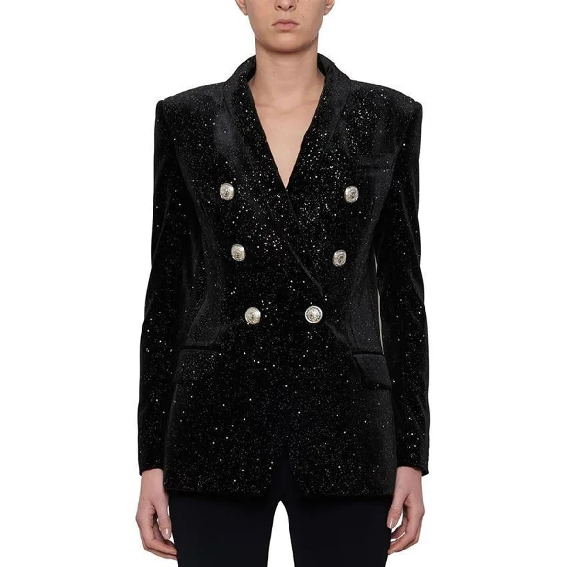 Glitter Velvet Blazer Women - Casual - Plain-Solid