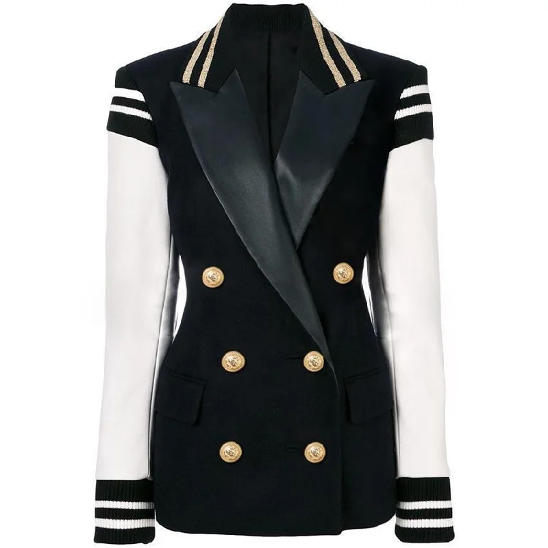 Chloe Patchwork Leather Varsity Blazer Women - Casual - Patchwork