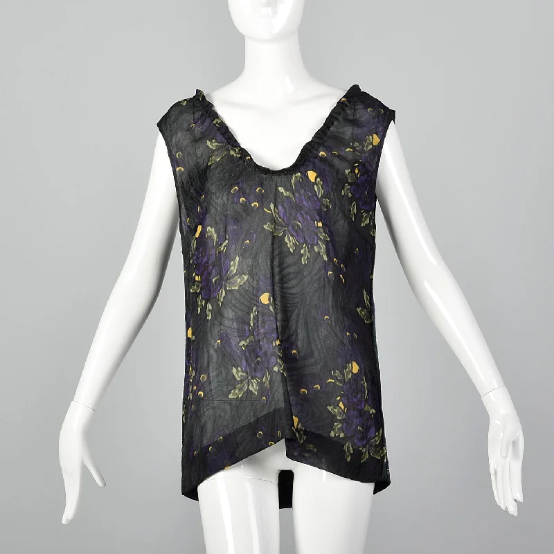 2010s Marni Green Silk and Wool Floral Top