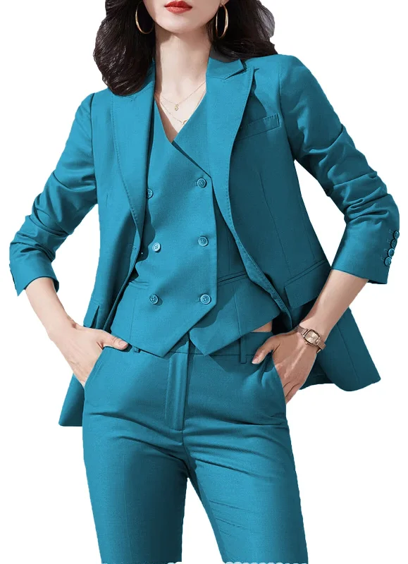 3 Piece Business Casual Slim Fit Peak Lapel Women Suit (Blazer+Vest+Pants)