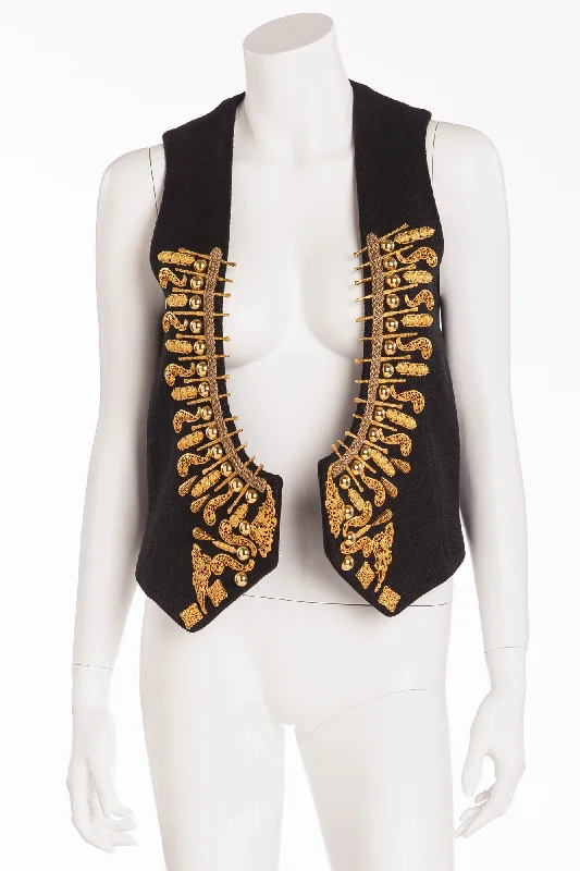 Balmain - New with Tags Black Vest with Gold Metal Ornaments - FR 40