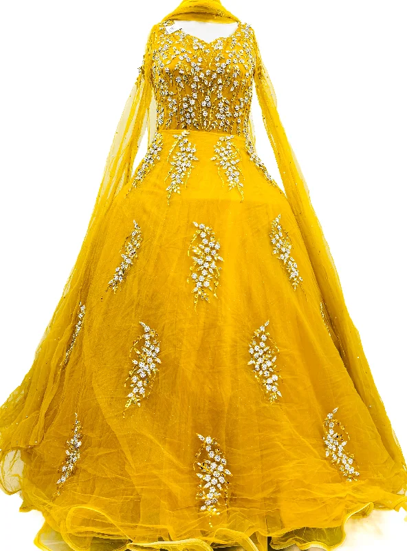 Netting Based Beautiful Mirror & Stone Work Designer Party Gown