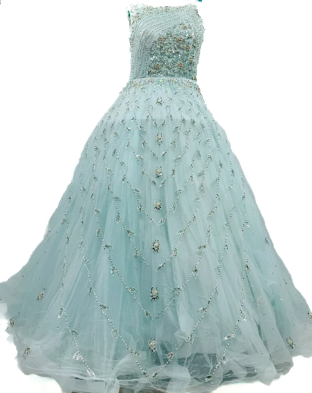 Netting Based Beautiful Mirror & Stone Work Designer Party Gown